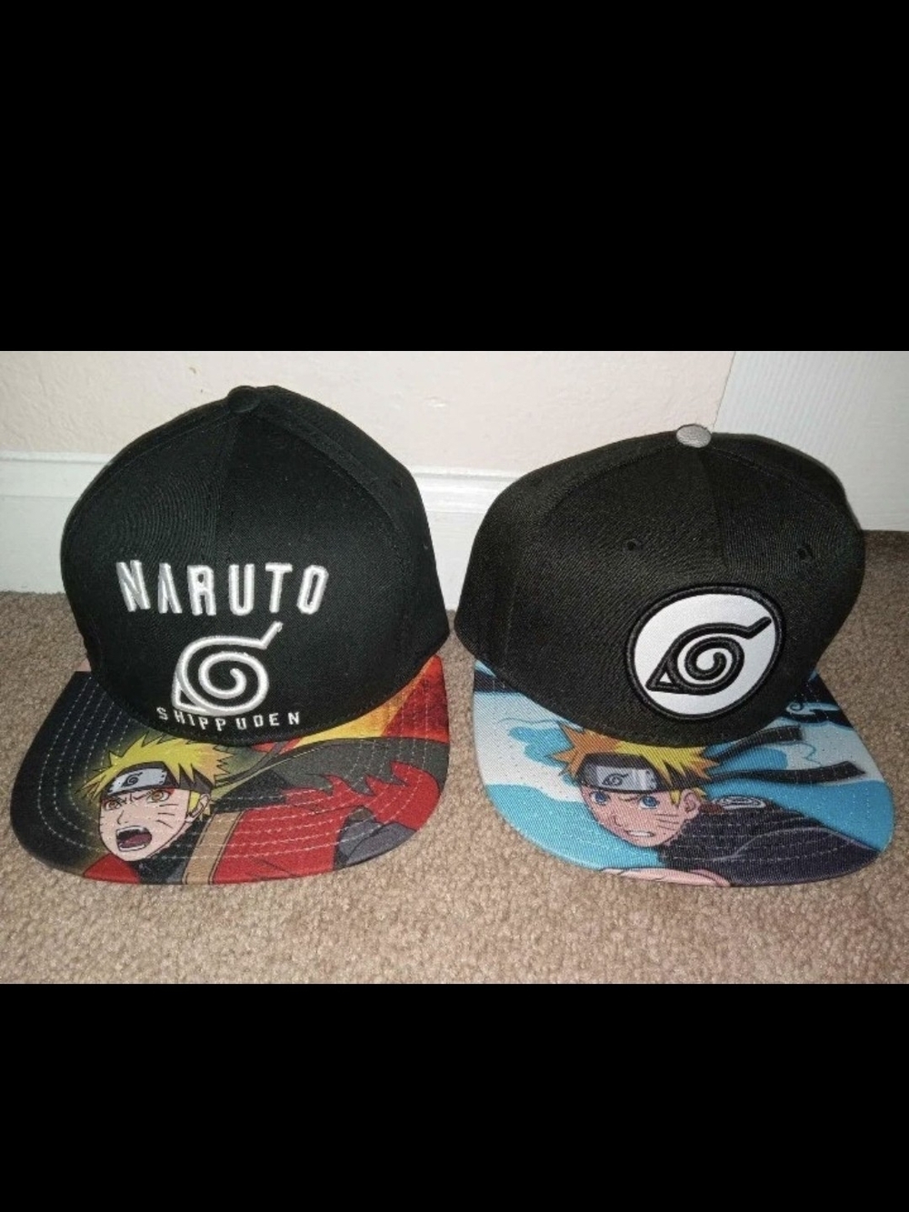 Black Snapback Hat with Graphic Brim